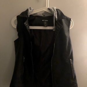 Black Leather Hoodie Vest